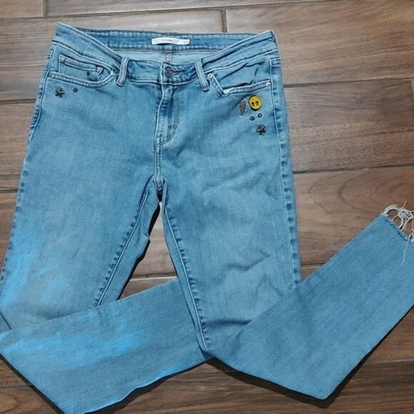Levi 711 Skinny 29 pin jeans star smile lightning bolt cutoff distressed - Picture 1 of 6